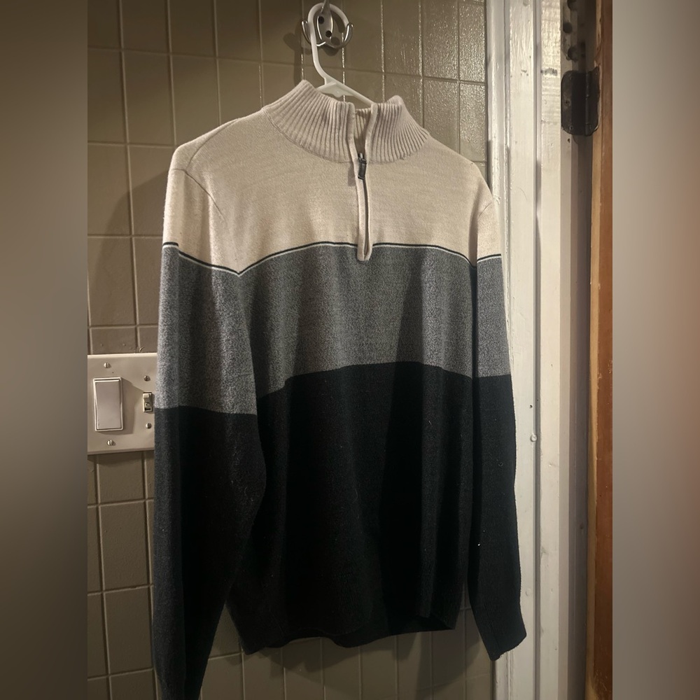 Men's Black and Gray Half-Zip Sweater